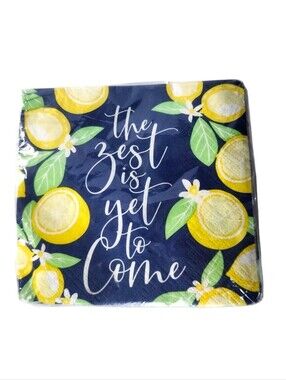 The Zest Is Yet To Come Lemon Print Cocktail Napkins *NIP*